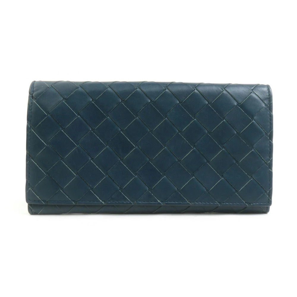 Bottega Veneta long wallet Intrecciato leather blue green